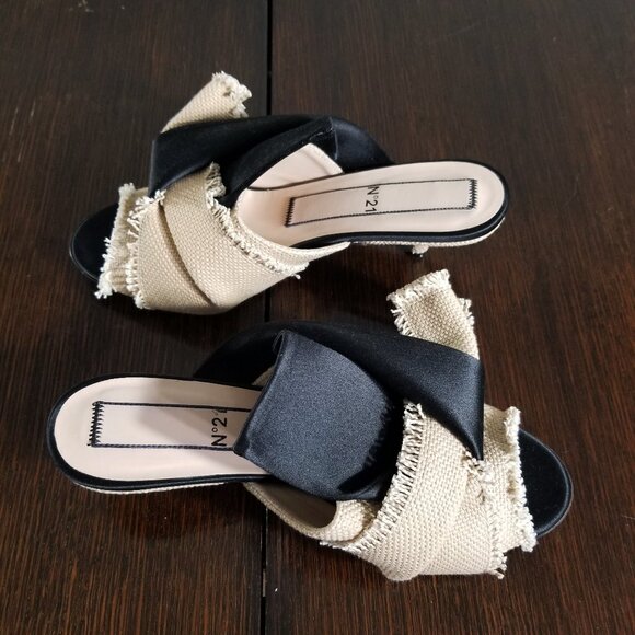 N21 Mule Womens 36.5 Kitten Heel Slide Leather Satin Fabric Slip On Raso Knot - Picture 6 of 15